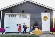 Kids in front of a garage door